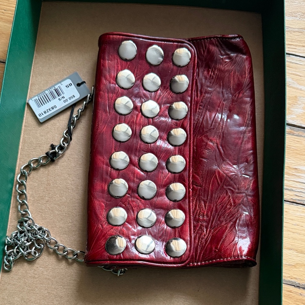 Elegant Red Leather Wristlet with Silver Accents